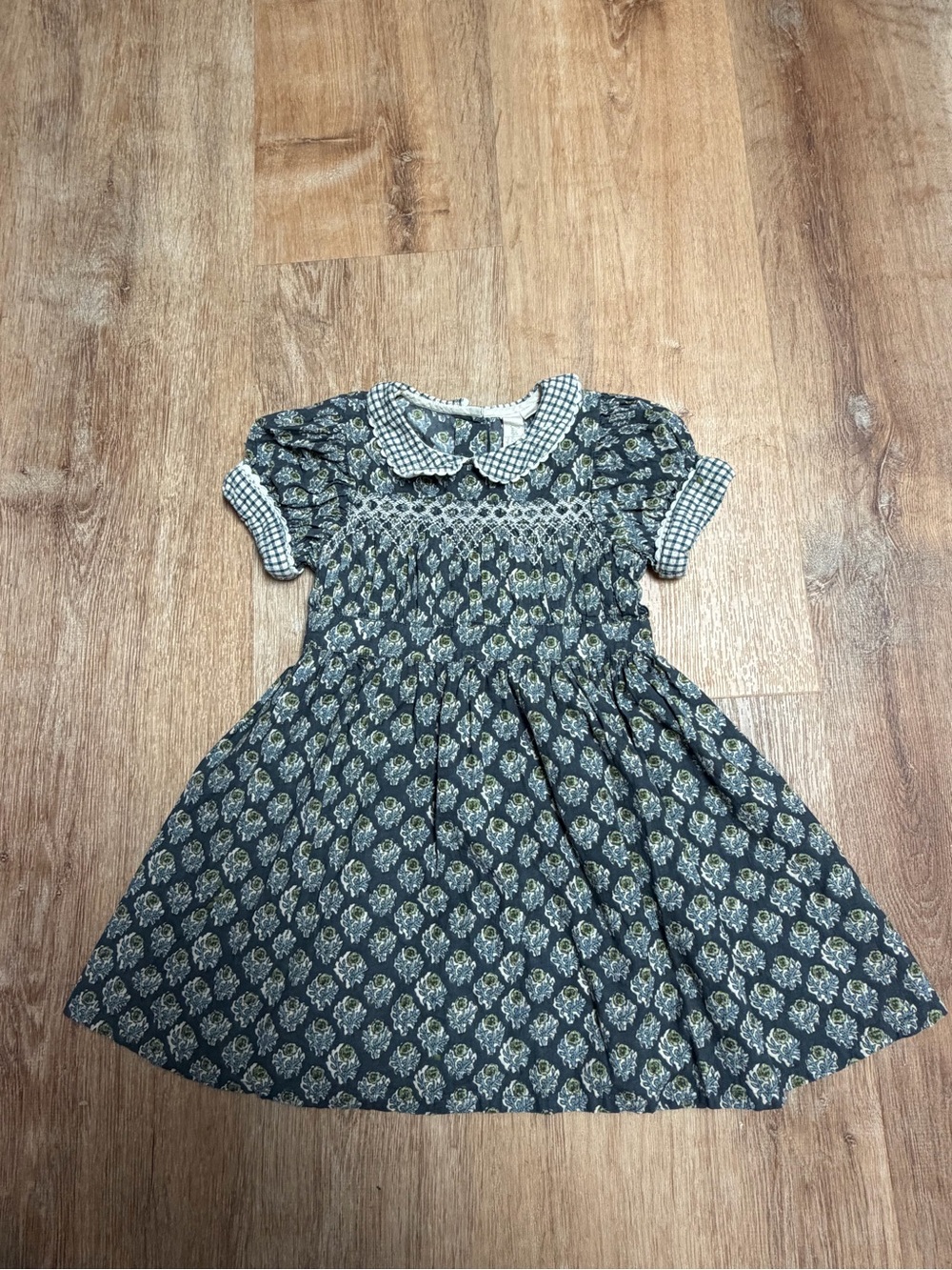 Smocked Navy Floral Dress with Peter Pan Collar for Kids